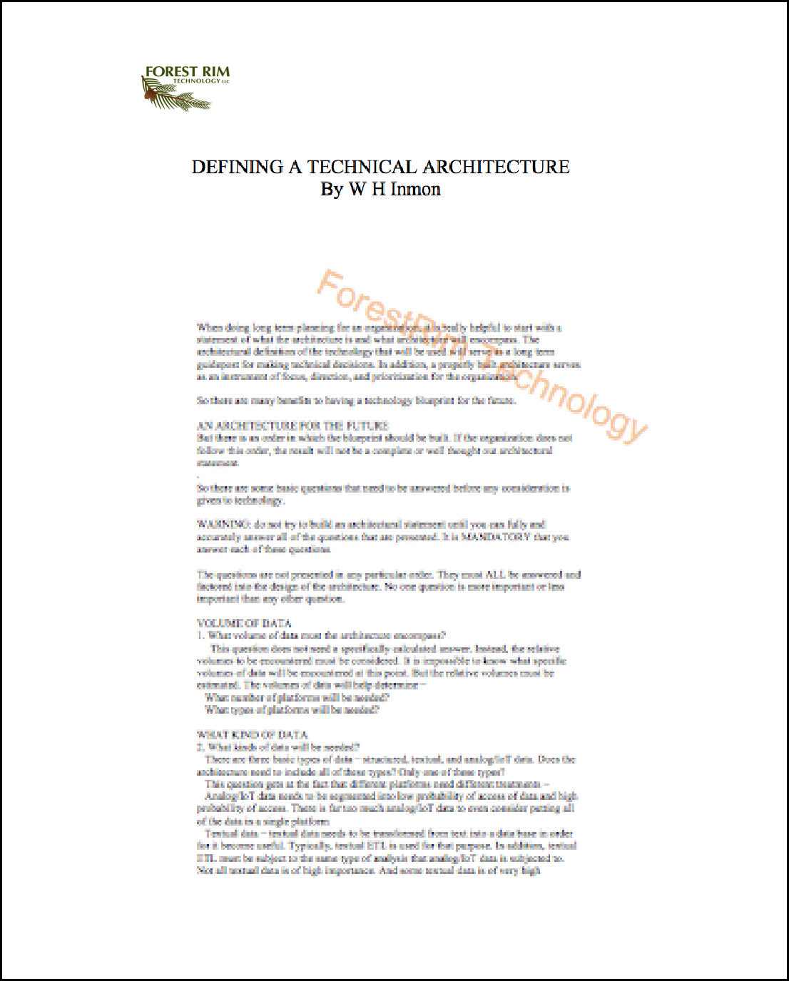 DEFINING A TECHNICAL ARCHITECTURE